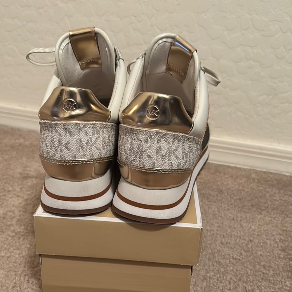 Michael Kors Cream and Brown Monogram Sneakers - Picture 2 of 4